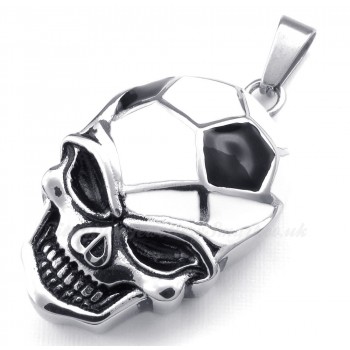 Titanium Football And Soccer Skull Pendant Necklace (Free Chain)