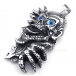 Titanium Blue Eyes Skull Pendant Necklace (Free Chain)