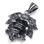 Tree Leaf Titanium Skull Pendant Necklace (Free Chain)