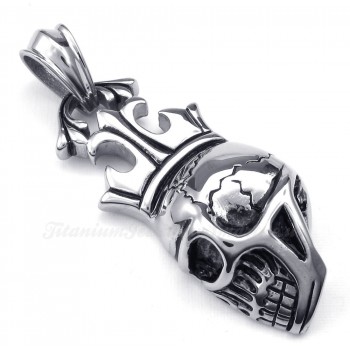 Titanium Imperial Crown Skull Pendant Necklace (Free Chain)