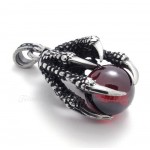 Titanium Eagle Claws Pendant Necklace With Red Zircon (Free Chain)