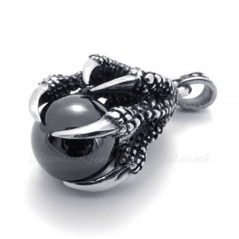 Eagle Claws Titanium Pendant Necklace With Black Zircon (Free Chain)