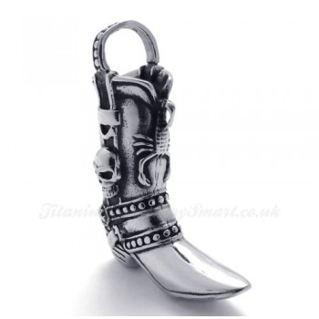 Skull Tall Boots Titanium Pendant Necklace (Free Chain)