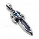 Titanium Sword Cross Pendant Necklace With Blue Zircon  (Free Chain)