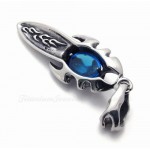 Titanium Sword Cross Pendant Necklace With Blue Zircon  (Free Chain)