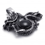Black Bead Titanium Dragon Pendant Necklace (Free Chain)