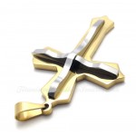 Silver And Gold Double Cross Titanium Pendant Necklace (Free Chain)