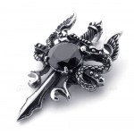 Double Dragon Sword Titanium Pendants Necklace With Black Zircon (Free Chain)