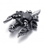 Double Dragon Sword Titanium Pendants Necklace With Black Zircon (Free Chain)