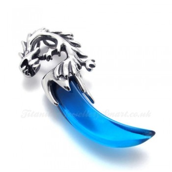 Titanium Blue Dragon Tooth Pendant Necklace (Free Chain)