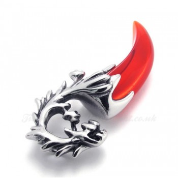 Titanium Red Dragon Tooth Pendant Necklace (Free Chain)