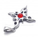 Titanium Flame Cross Pendant Necklace With Red Zircon (Free Chain)