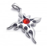 Titanium Flame Cross Pendant Necklace With Red Zircon (Free Chain)