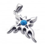 Titanium Flame Cross Pendant Necklace With Blue Zircon (Free Chain)