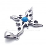 Titanium Flame Cross Pendant Necklace With Blue Zircon (Free Chain)