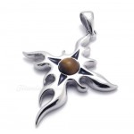 Titanium Flame Cross Pendant Necklace With Brown Zircon (Free Chain)