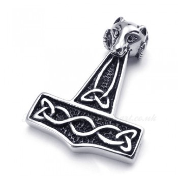 Thor's Hammer Titanium Pendant Necklace With Sheep's Head (Free Chain)