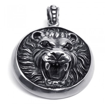 Titanium Lion Head Pendant Pendant Necklace With Black Eye (Free Chain)