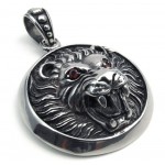 Titanium Lion Head Pendant Pendant Necklace With Red Eye (Free Chain)