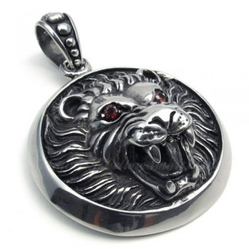 Titanium Lion Head Pendant Pendant Necklace With Red Eye (Free Chain)