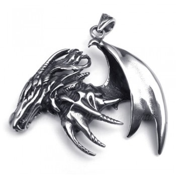 Dragon Titanium Pendant Necklace With Wing (Free Chain)