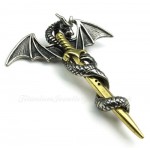Dragon Titanium Sword Pendant Necklace With Wing (Free Chain)