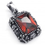 Titanium Skull Pendant Necklace With Red Zircon (Free Chain)