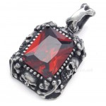 Titanium Skull Pendant Necklace With Red Zircon (Free Chain)