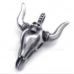 Titanium Bull Pendant Necklace Adorned With Skull (Free Chain)