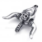 Titanium Bull Pendant Necklace Adorned With Skull (Free Chain)