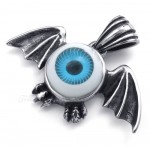 Titanium Blue Eyes Pendant Necklace Bat Wings (Free Chain)