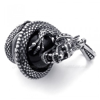 Titanium Black Zircon Dragon Pendant Necklace (Free Chain)