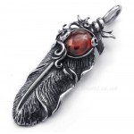 Red Zircon Titanium Feather Pendant Necklace (Free Chain)