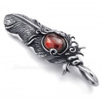 Red Zircon Titanium Feather Pendant Necklace (Free Chain)