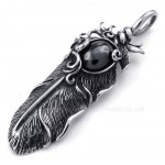 Black Zircon Titanium Feather Pendant Necklace (Free Chain)