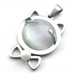 Silver Titanium Cats Eye Pendant Necklace (Free Chain)