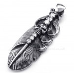 Titanium Feather Pendant Necklace Adorned With Skull (Free Chain)