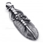 Titanium Feather Pendant Necklace Adorned With Skull (Free Chain)