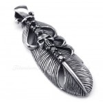 Titanium Feather Pendant Necklace Adorned With Skull (Free Chain)