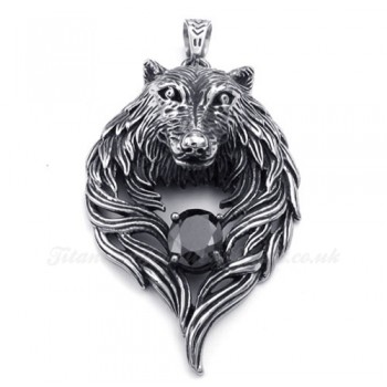 Black Zircon Titanium Wolf Pendant Necklace (Free Chain)