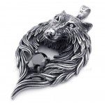 Black Zircon Titanium Wolf Pendant Necklace (Free Chain)