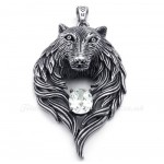 White Zircon Titanium Wolf Pendant Necklace (Free Chain)