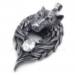 White Zircon Titanium Wolf Pendant Necklace (Free Chain)