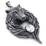 White Zircon Titanium Wolf Pendant Necklace (Free Chain)