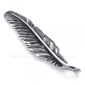 Titanium Feather Pendant Necklace (Free Chain)