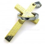 Scripture Titanium Gold Cross Pendant Necklace (Free Chain)