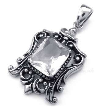 White Zircon Titanium Pendant Necklace (Free Chain)