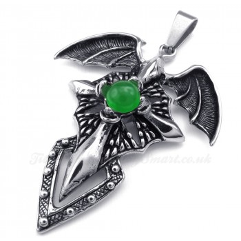 Green Beads Titanium Pterosaur Pendant Necklace (Free Chain)