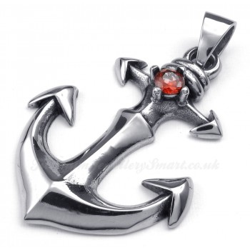 Red Zircon Titanium Anchors Pendant Necklace (Free Chain)