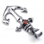 Red Zircon Titanium Anchors Pendant Necklace (Free Chain)